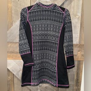 Prana Warm Hooded Black and Light Gray Patterned Dress